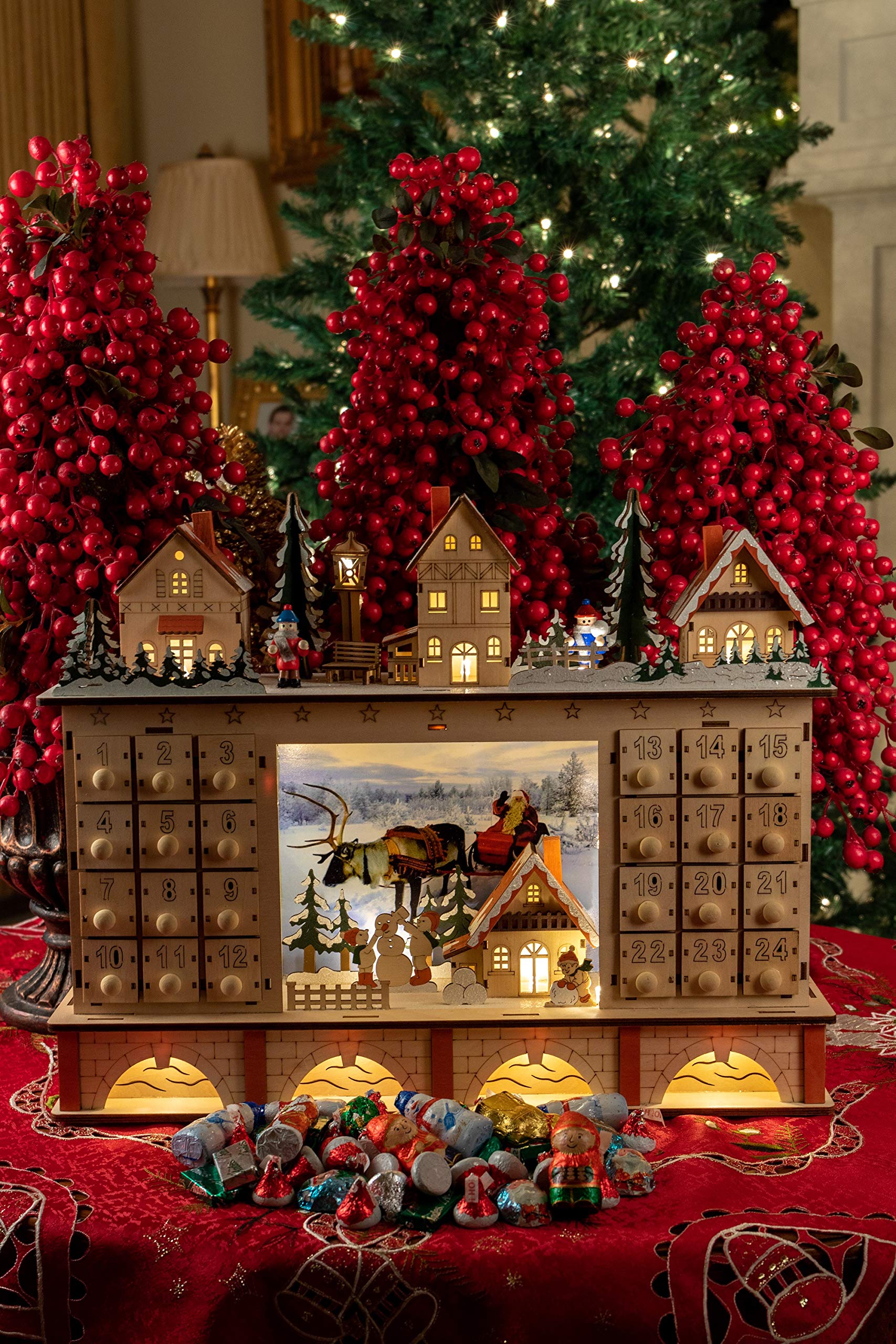 Amazon.co.jp: Clever Creations 木製クリスマスアドベントカレンダー